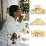 Daiiibabyyy  Vintage Beige Marbled Claw Clips Large Acetate Grab Clip Girls Nonslip Crab Hairpins Barrette Summer Hair Accessories for Women