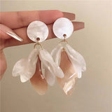 Daiiibabyyy  New Fashion Red Acrylic Rose Flower Pendant Earrings For Women Elegant Big Petal Temperament Earrings Wedding Jewelry Gifts