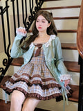 DAIIIBABYYY  -  Japan Harajuku Fashion Lolita Jsk Dress Women Sweet Lace Bow Plaid Princess Dresses Retro Cute Birthday Gift Tea Party Dress