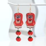 Daiiibabyyy  Cute Red Tomato Jam Bottle Long Drop Earrings for Women Funny Acrylic Cartoon Dangle Earrings Creative Jewelry Gifts