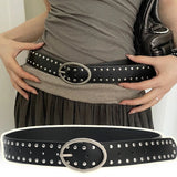 Daiiibabyyy  Fashion Waist Buckle Belt Y2K Punk Rivet Leather Belts Women Men Star PU Black Waist Strap Hollow for Jeans Skirt Decoraction