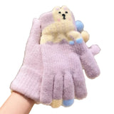 Daiiibabyyy  Korean Style Warm Knitted Gloves Touch-screen Cartoon Full Finger Mittens Cute Cold-proof Riding Protective Mittens Cycling