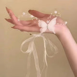 Daiiibabyyy  Romantic Butterfly Pearl Tie Bow Necklace Women Luxury Silk Ribbon Sweet Chokers Collarbone Chain Temperament Jewelry Gift Party