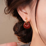Daiiibabyyy  Vintage Oil Drop Square Pendant Earrings for Women Fashion Geometric Metal C-Shaped Earrings Light Luxury Jewelry Accessories