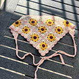 Daiiibabyyy  New Travel Photo Spring New Seaside Atmosphere Hook Flower Triangular Headscarf Women's Pastoral Style Flower Headband