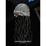 Daiiibabyyy  Unique Design Hand Crochet Hollow Beanie Women Summer Breathable Long Tassel Decor Vibe Knitted Skull Knitted Cap