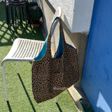 Daiiibabyyy  Double-Sided Wear Suede Shoulder Bag Leopard Print Canvas Tote Casual Unisex Square Bag Open Top Shoulder Bag for Commuting