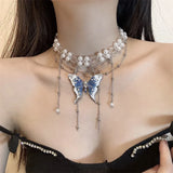 DAIIIBABYYY  -  Butterfly pearl necklace women's choker light luxury niche design accessories