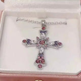 DAIIIBABYYY  -  Y2K Zircon Cross Necklace Pink Purple Love Heart Cross Pendant Necklaces for Women Gothic Jewelry Party Girls Accessories 2024