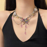DAIIIBABYYY  -  New Colorful Stereoscopic Butterfly Pendant Necklace for Women Girls Fashion Handmade Beaded Clavicle Necklace Jewelry Gifts