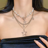Daiiibabyyy  Pearl Star OT Buckle Pendant Necklaces 2025 Fashionable Personalized Collarbone Chain Necklace Light Luxury High-end Jewelry