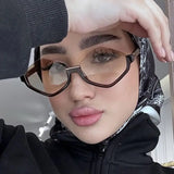 Daiiibabyyy  Retro Large Frame Polygonal Diamond Shaped Sunglasses for Women with A Sense of Luxury Bottom Half Frame Letter Sunglasses