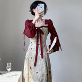 DAIIIBABYYY  -  Spring Summer Patchwork Floral Dresses Ladies Chinese Style 2025 New Temperament Chiffon Puff Sleeve Long Dress Women Clothing