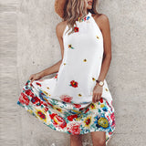DAIIIBABYYY  -  Women Summer Printing Patchwork Party Dress, Halter Loungewear Simple Sweet Holiday Dress, Sleeveless Elegant Sexy Ladies Dress