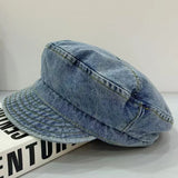 DAIIIBABYYY  -  New Flat top Washed Denim Jean Cowboy Hat Women Painter's Hat Minimalist Newsboy Hat Outdoor Casual Literary Hat  Caps Female