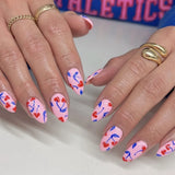 Daiiibabyyy  24Pcs Mid-length Almond Press on False Nails Flower Bee Design Fake Nails for Woman Detachable Artificial Full Cover Nails Tips