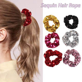 Daiiibabyyy  6pcs Square Sequin Sequin Hair Rope Super Shiny Retro Disco Rubber Bands Set Flashy Ponytail Holder Women's Hair Ties Headdress