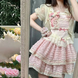 Daiiibabyyy Japan Lolita Cake Princess Dress Pink Sweet Girl Small French Heavy Work Puffy Dress Cosplay Costumes Women Mini strap Dress
