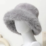 Daiiibabyyy  Ins Bright Yellow Imitation Mink Fur Bucket Hats Women Winter Fluffy Plush Basin Caps Female Advanced Warm Sun Panama Korea New