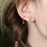 Daiiibabyyy  Mint Green Waterdrop Hoop Earrings for Women Exquisite Sweet Asymmetrical Zircon Drop Earrings Casual Versatile Jewelry Gift New