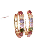 Daiiibabyyy  Textured Shiny Full Rhinestones Round Circle Hoop Earrings for Women 14K Real Gold Plated Copper Party Casual Jewelry