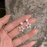 Daiiibabyyy  Shiny Silver Color Starry Sky Zircon Star Drop Earrings Temperament Fashion Jewelry For Girls and Women Holiday Wearing