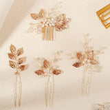 Daiiibabyyy  4-Piece Set Silver Leaf Forest Style Hair Comb and Hairpin Set, Elegant Style, Suitable for Bride Wedding / Bridesmaid Styling