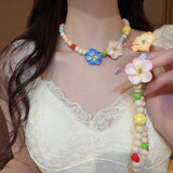 DAIIIBABYYY  -  Fashion Natural Wood Beads Necklaces for Women Bohemian Colorful Bead Egg Flower Necklaces Exquisite Girl Party Jewelry Gifts