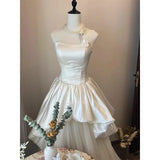 Daiiibabyyy  Simple Strapless Wedding Dresses Korea Satin Tulle Photo Shoot Ball Gowns Tiered Princess Floor-Length Bridal Gown Customized