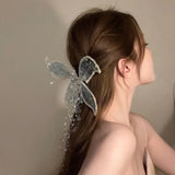 Daiiibabyyy Fairy Ear Headwear Crystal Hairpin Butterfly Tassel Side Clip Delicate Bridal Wedding Hair Accessories