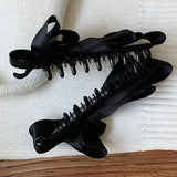 Daiiibabyyy  1PC Black Satin Bow Hair Claw Clip, Chic & Elegant Hair Accessory, Ideal for Daily Wear, Party & Formal Occasions