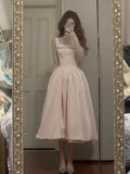 DAIIIBABYYY  -  French Style Hot Girl Pink Dress Women's Spring Slim Fit Square Collar Strap A-line Dress Fashion Female Clothes