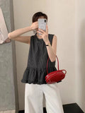DAIIIBABYYY  -  Back Single Breasted Black Fungus Edge Checkered Vest Women Summer New Retro Age Reducing Sleeveless Shirt Top