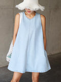 DAIIIBABYYY  -  2025 Korean Niche V-neck Sleeveless Denim Vest Dress Women Summer New Style Temperament Pocket A-line Short Dresses