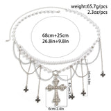 DAIIIBABYYY  -  Steampunk Metal Mesh Tassel Cross Pendant Waist Chain Sexy Gothic Imitation Pearl Body Chain Women's Bar Body Jewelry