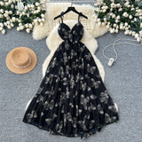 DAIIIBABYYY  -  Elegant V-neck Vintage Sleeveless Chic Print Slim Chiffon Straps Dresses French Fashion Evening High Street Summer Sexy Clothing