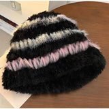 Daiiibabyyy  Rabbit Hair Knitted Fisherman's Hat Plush Fisherman Hat Women's Make Your Face Look Smaller Rabbit Fur Knitted Hat Big Fashion