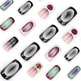 Daiiibabyyy  24pcs French Style Smudging False Nails Mid-length Square Shaped Fake Nail Full Cover Sweet Cool Wearable Press On Nail For Girl