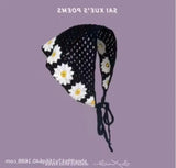 Daiiibabyyy  Women's Headscarf Dopamine French Mint Mambo Style Knitted Flower Triangular Headscarf Country Style Seaside Photo Girl Headband