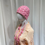 Daiiibabyyy  New Korea Bohemian Hand-woven Hollow Bucket Hats Women's Spring Summer Ins Lace Strap Lolita Hat Fringed Pullover Beanies Panama