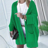 Daiiibabyyy  Women Loose Batwing Sleeve Knit Cardigan Hollow Long Sweater Coat with Pockets