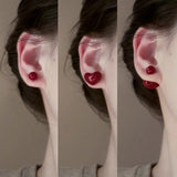 Daiiibabyyy  Vintage Red Heart Pearl Multi Wearing Stud Earrings Girl Autumn/Winter Niche Fashion Jewelry Women Festival Gifts