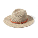 Daiiibabyyy  Sea Grass Summer Panama Hats for Women Sun Hat with Leather Shell Band Designer Flat Top Straw Fedora Hat Party Travel Beach Hat