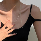 Daiiibabyyy S925 Sterling Silver Adjustable Pull Type Snake Chain Choker Necklace Simple Heart-Shaped Pendant Women's Gift Boutique Jewelry