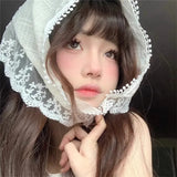 DAIIIBABYYY  -  Korean Ins Lace Hair Scarf Women Retro Triangle Hair Band Strap Hair Bag Headscarf Hat Travel Photo Headband Turban Accessorie