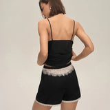 Daiiibabyyy  New Sexy Lace Home Strap Shorts Set Casual Comfortable Loungewear For Women Splicing Design Soft Skin-friendly Ventilate Pajamas