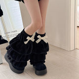 Daiiibabyyy  Coffee Sweet Lace Plush Legwarmers Lolita Y2K Gothic Punk Style Japanese Warmer Legwarmers Bow Cute Subculture Stocking Stuffers