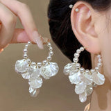 Daiiibabyyy  Trending Texture Imitation Pearl Flower Drop Earrings New Design Fashion Korean Cheap Earring for Woman Party Jewelry Gifts