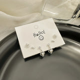 DAIIIBABYYY  -  Silver Plated Needle Luxury Stud Earrings Set for Women Fashion Rhinestone Heart Pearl Bow Star Earring Wedding Jewelry