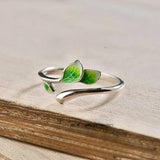 Daiiibabyyy  Green Enamel Leaf Ring Adjustable Oil Drop Open Ring Women's Ring for Ladies Personality Daily Holiday Party Jewelry Accessories